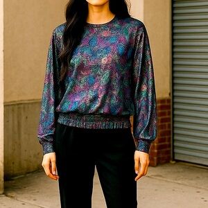 Vintage 80’s ORARE Retro Artsy Long Sleeve Top Size 8